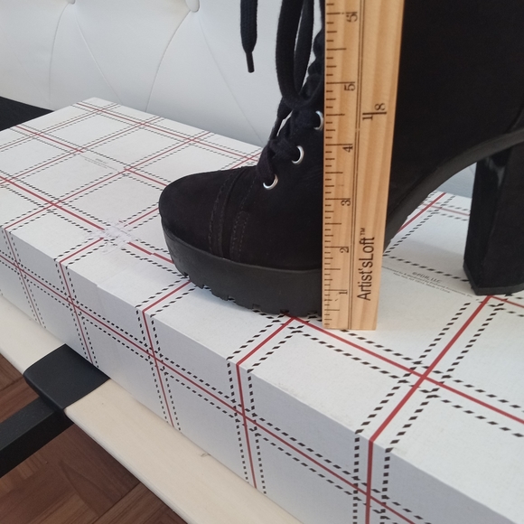 Leather Booties 6.5 Heeled Platform Boots - Picture 4 of 9